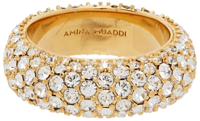 Shop Amina Muaddi Gold Crystal Cameron Ring In White/gold