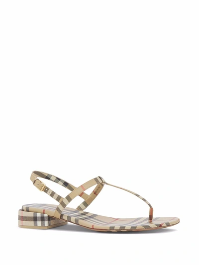 Shop Burberry Emily Checked Sandals In Beige