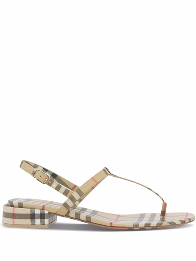 Shop Burberry Emily Checked Sandals In Beige