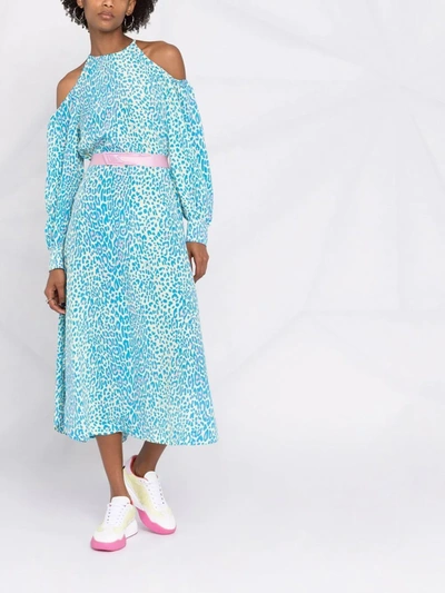 Stella Mccartney Women's Cheetah Cold-shoulder Midi Dress In Blue