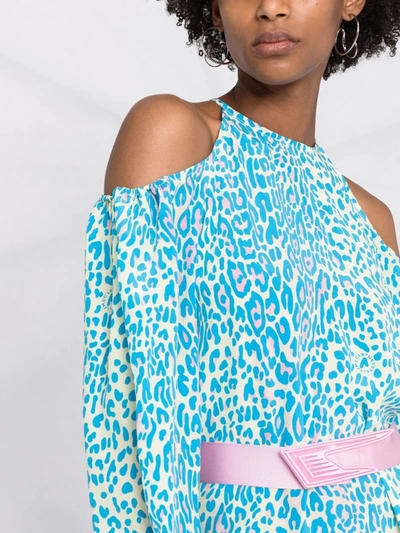 Shop Stella Mccartney Leopard-print Belted Dress In Blue