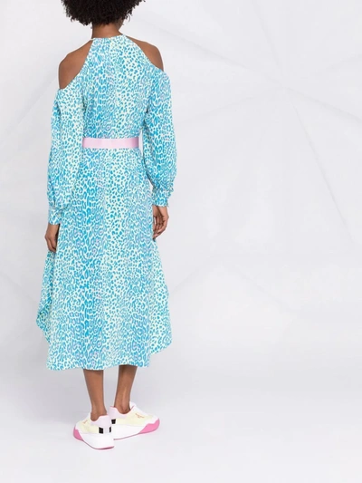 Stella Mccartney Women's Cheetah Cold-shoulder Midi Dress In Blue