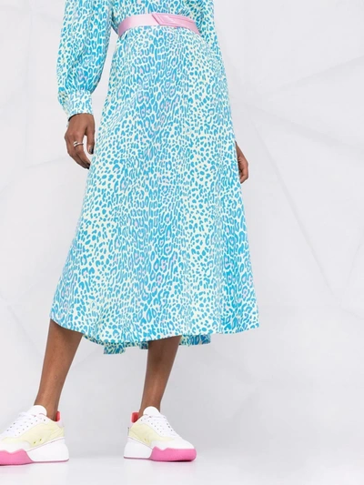 Stella Mccartney Women's Cheetah Cold-shoulder Midi Dress In Blue