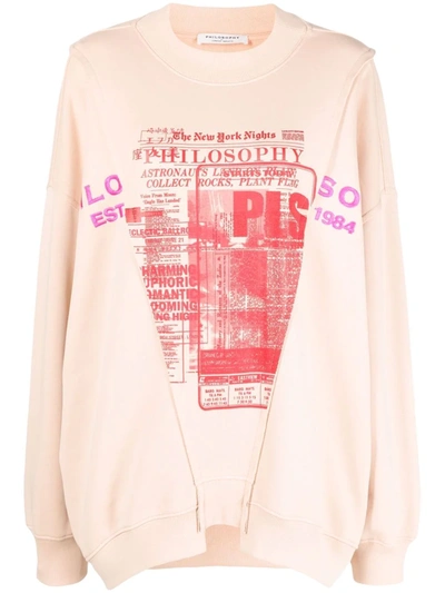 Shop Philosophy Di Lorenzo Serafini Graphic-print Sweatshirt In Nude