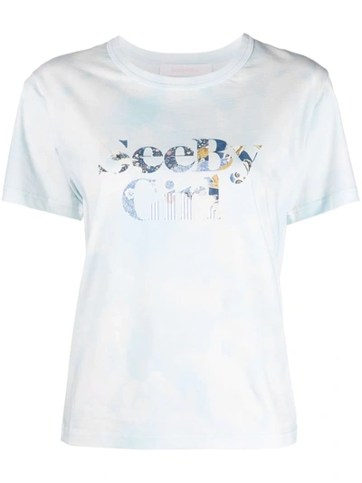 Shop See By Chloé Logo-print T--shirt In Blau