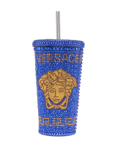 Shop Versace Rhinestone Medusa Cup In Blau