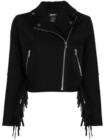 Shop Dkny Fringe-detail Jacket In Black