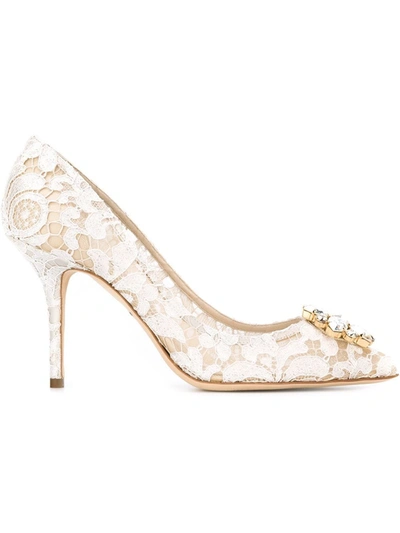 Shop Dolce & Gabbana Taormina-lace Crystal-embellished Pumps In White