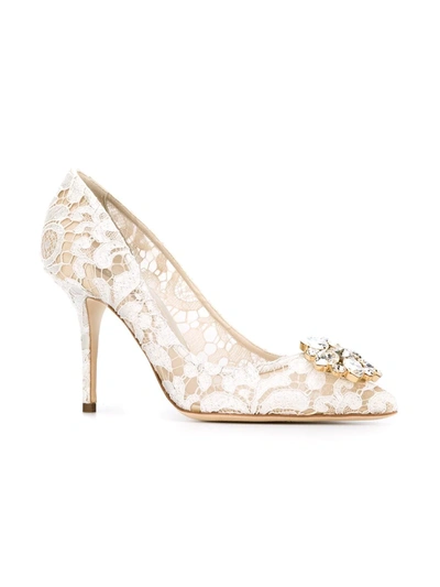 Dolce & Gabbana Taormina-lace Crystal-embellished Pumps In Yellow