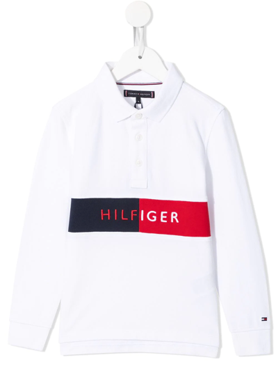 Shop Tommy Hilfiger Junior Embroidered Logo Polo Shirt In White