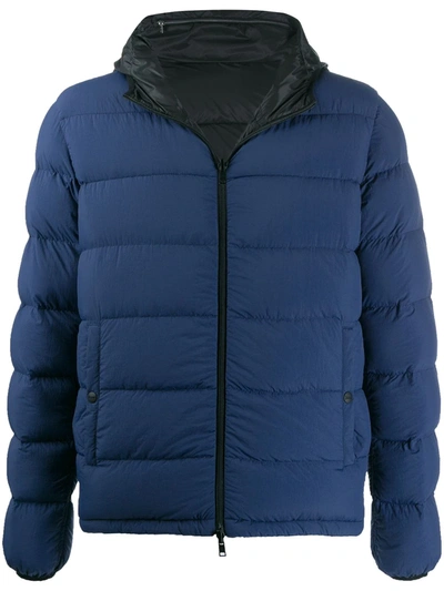 Shop Herno Hooded Zipped Padded Jacket In Blue