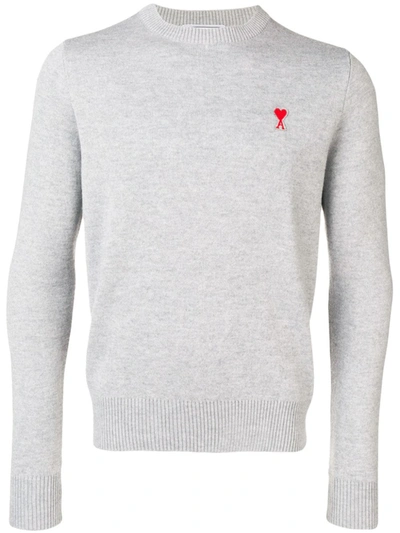 Shop Ami Alexandre Mattiussi Crew Neck Sweater With Patch In Grey