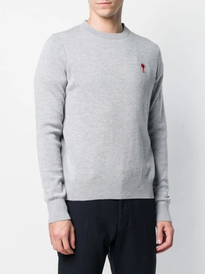 Shop Ami Alexandre Mattiussi Crew Neck Sweater With Patch In Grey