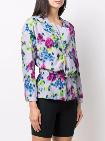 Shop Kenzo Floral Drawcord Blouse In Purple
