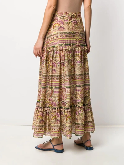 Shop Chufy Pleated Patterned Maxi Skirt In Neutrals