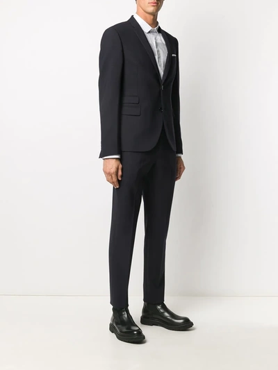 Shop Neil Barrett Travel Fine Bi-stretch Gabardine Slim Suit In Blue