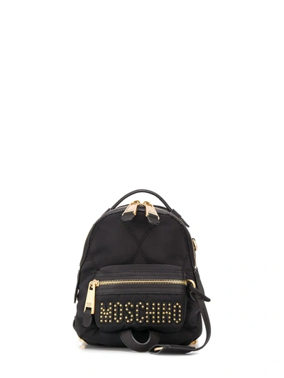 Shop Moschino Mini Studded Logo Backpack In Black