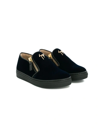 Shop Giuseppe Junior Logo Plaque Slip-on Sneakers In Black