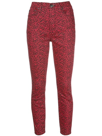 Shop Alice And Olivia Leopard Skinny Trousers In Red