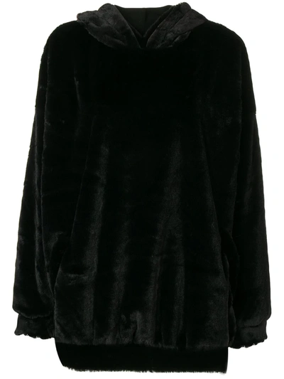 Shop Styland Faux-fur Hoodie In Black