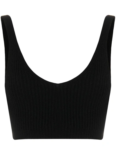 Shop Cashmere In Love Ribbed-knit Cropped Top In Black