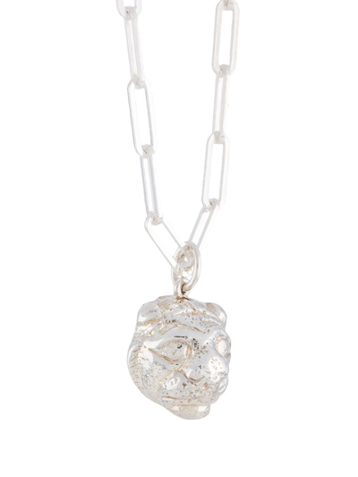 Shop Victoria Strigini Lions Head Oblong-chain Necklace In Metallic