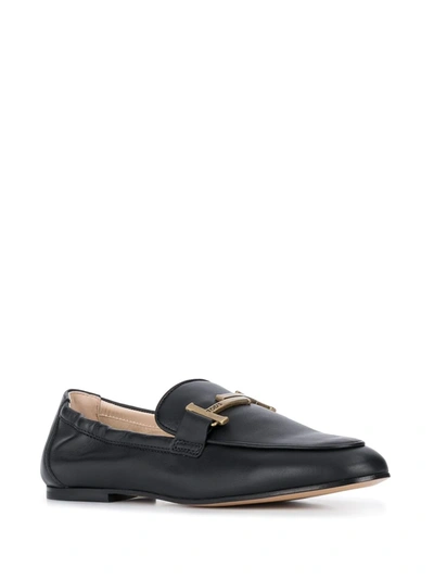Shop Tod's T Logo Loafers In Black