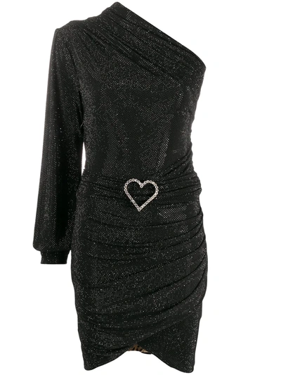 Shop Philipp Plein One-shoulder Crystal-heart Dress In Black