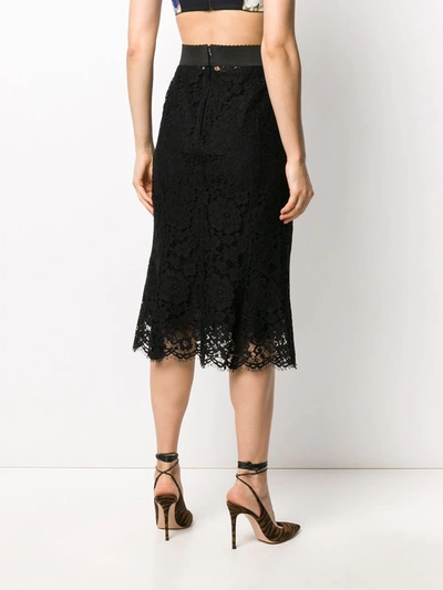 Shop Dolce & Gabbana Floral-lace Midi Skirt In Black