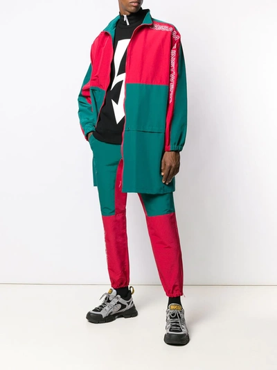 Shop John Undercover Colourblock Mid-length Sports Jacket In Green
