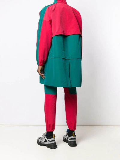 Shop John Undercover Colourblock Mid-length Sports Jacket In Green