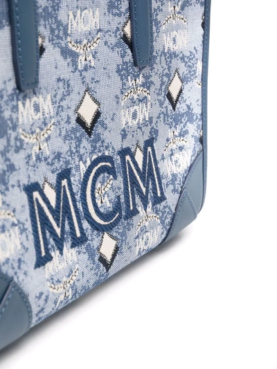 Shop Mcm Small Monogram-print Tote Bag In Blue