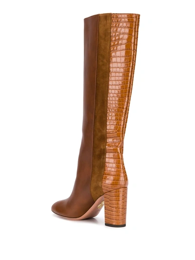 Shop Aquazzura Eaton 85mm Croc-embossed Boots In Brown