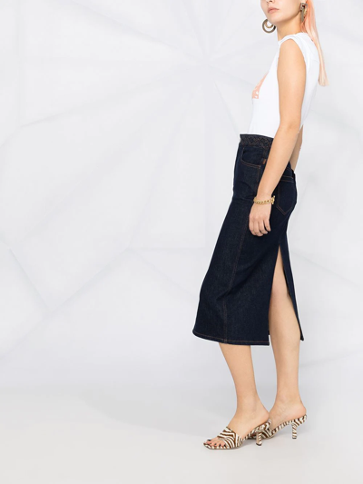 Shop Chloé Denim Midi Skirt In Blue