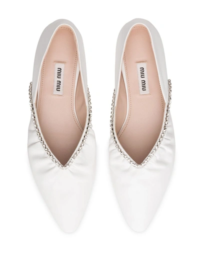 Shop Miu Miu Crystal Embellished Ballerina Shoes In White