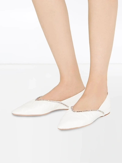 Shop Miu Miu Crystal Embellished Ballerina Shoes In White