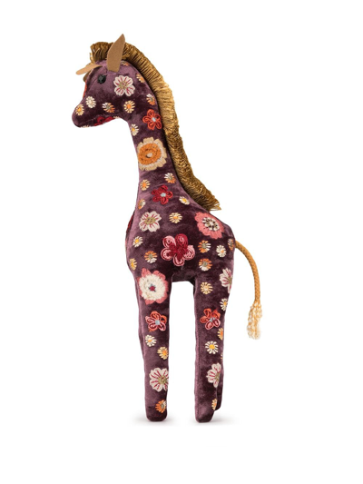 Shop Anke Drechsel Floral Embroidered Giraffe In Purple