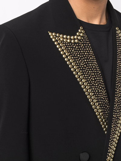 Shop Balmain Embroidered Studs Collar Blazer In Black