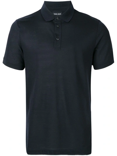 Giorgio Armani Button Placket Polo Shirt In Blue