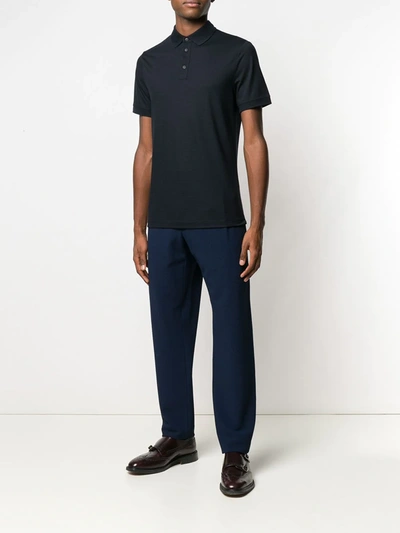 Giorgio Armani Button Placket Polo Shirt In Blue