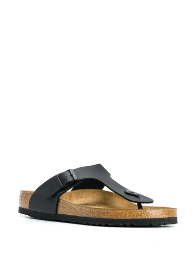 Birkenstock Leather Buckle Flip Flops In Black