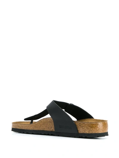 Birkenstock Leather Buckle Flip Flops In Black