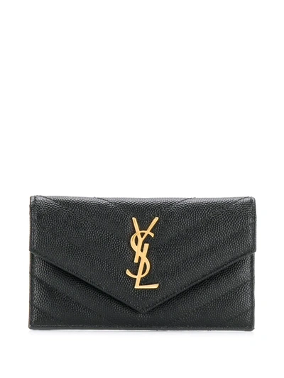 Shop Saint Laurent Monogram Compact Wallet In Black