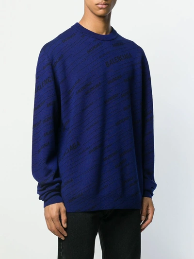 Shop Balenciaga Diagonal Logo Sweater In Blue