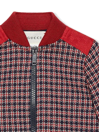 Shop Gucci Baby Houndstooth Cotton Jacket In Red ,blue