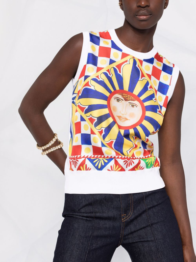 Dolce & Gabbana Printed Silk Sweater Vest In Weiss
