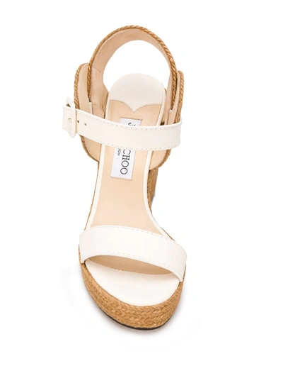 Shop Jimmy Choo Delphi 100mm Wedge Sandals In White