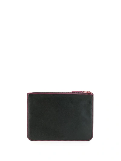 Comme Des Garçons Contrast Stitch Trim Zipped Wallet In Black