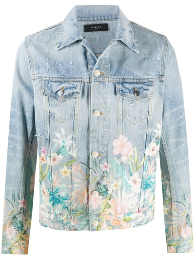 Shop Amiri Floral-detail Denim Jacket In Blue