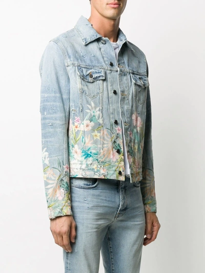 Shop Amiri Floral-detail Denim Jacket In Blue
